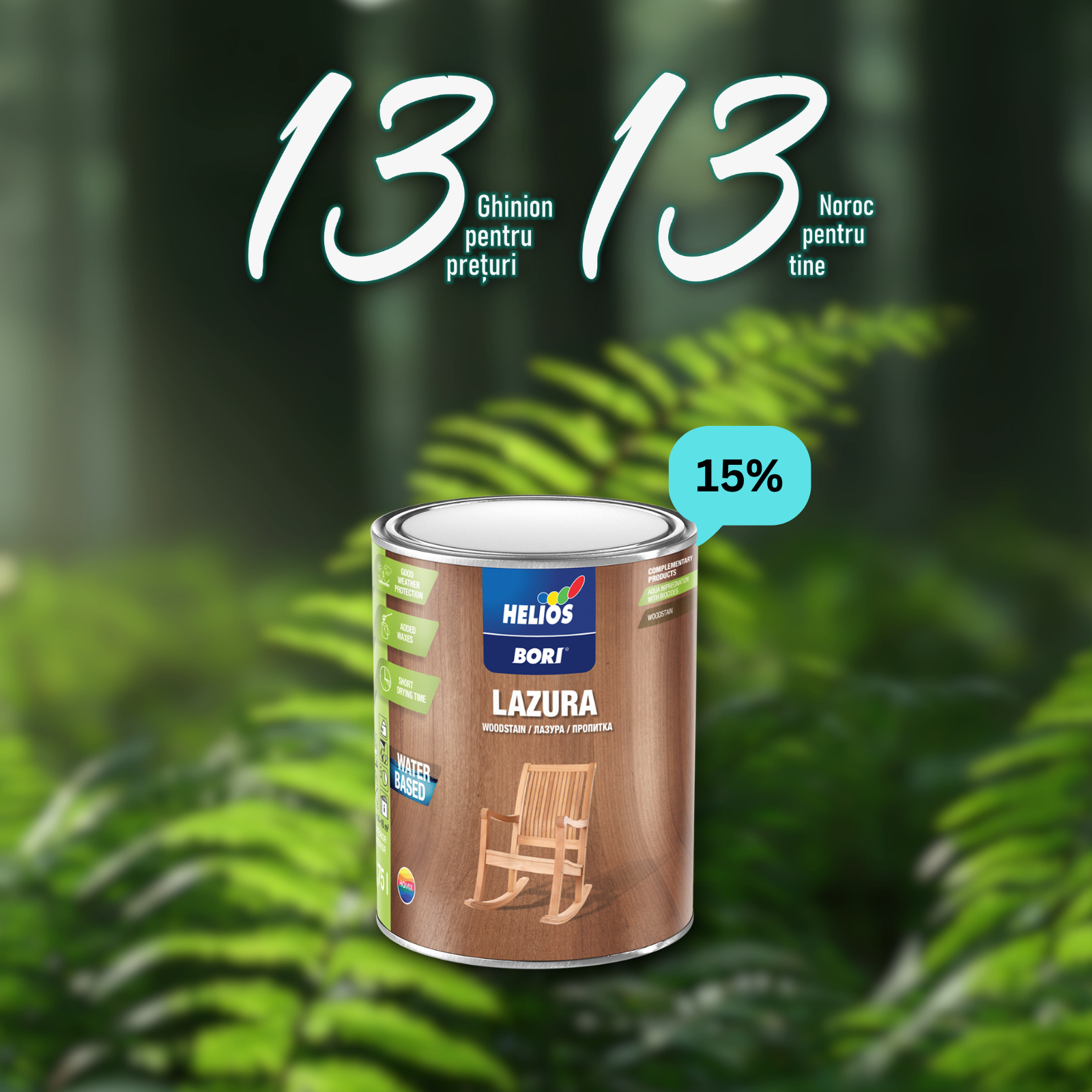 HELIOS BORI EKO - lazură protecție UV, pe baza de apă – Ofertă aniversară