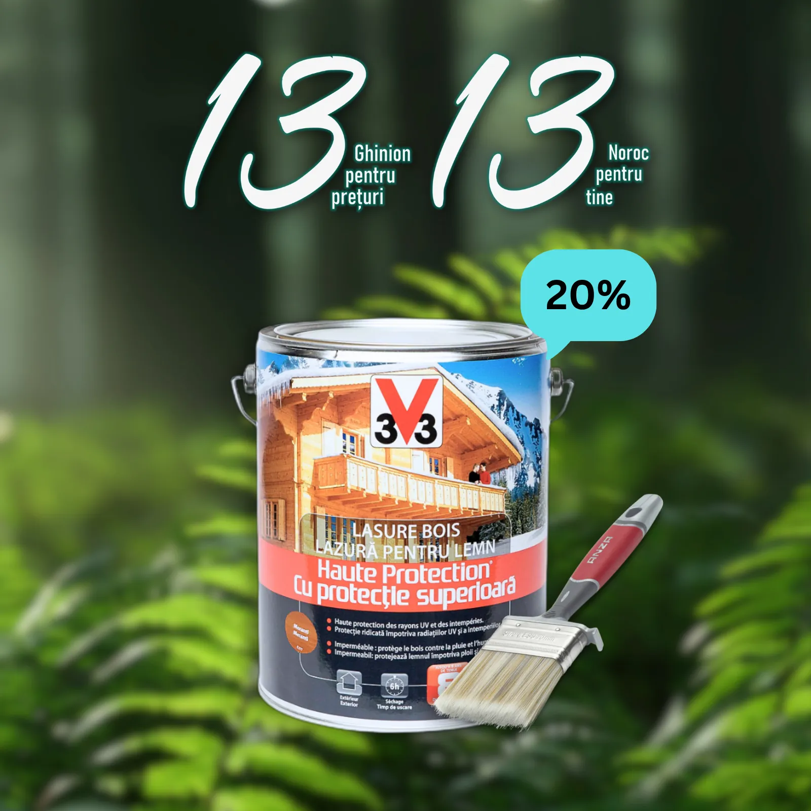 V33 LAZURA PENTRU LEMN cu protectie superioara- Meranti - 8 ani - 0,75 L + cadou pensulă plata ANZA ELITE 35 mm - Ofertă aniversară